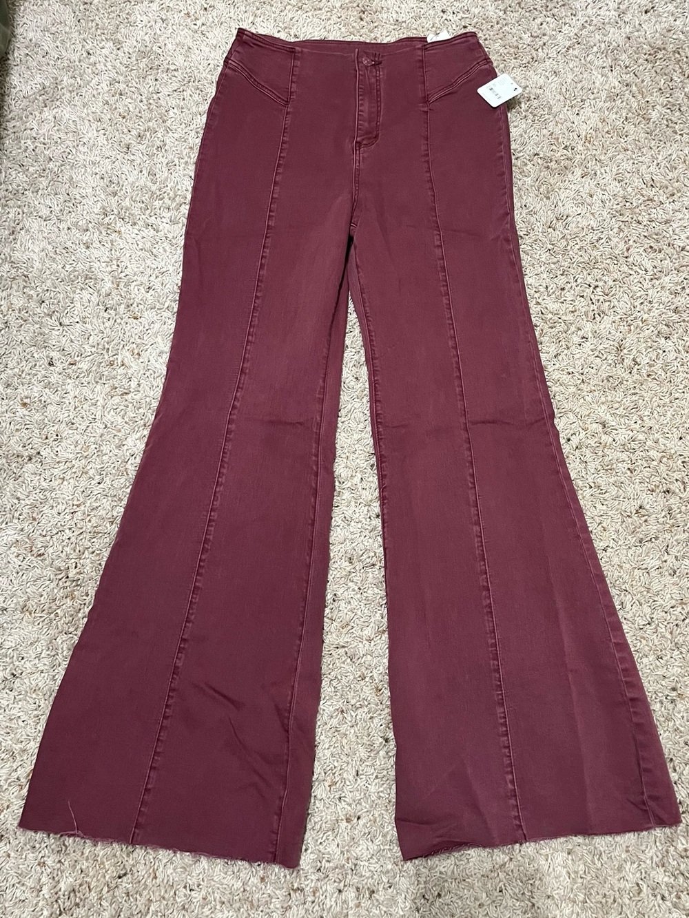 NWT We the Free CRVY Wild Honey High Rise Flare Leg Pants in Wine Size 30